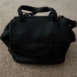 Tory Burch Half Moon Satchel - Elegant Black Leather Handbag